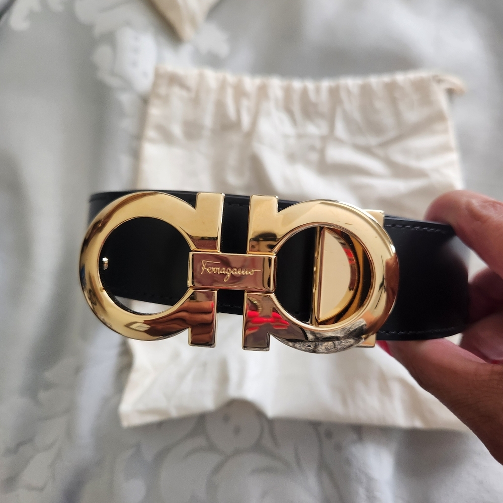 Salvatore Ferragamo Reversible Black/Brown Gold Buckle Men's Belt